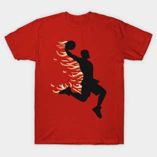 Basketball Player Dunking On Fire Black/Red T-Shirt